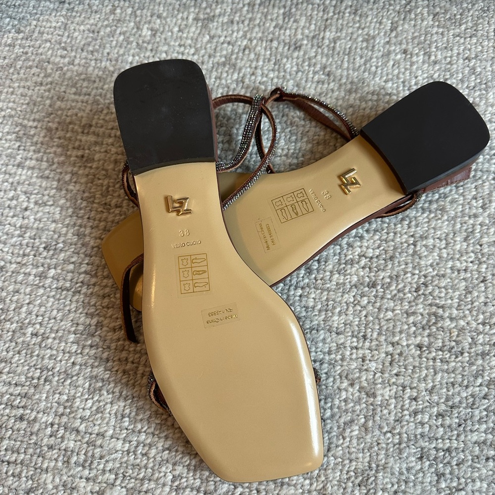 Lolacruz Brown Strappy Sandals with Rhinestones - Picture 3 of 3